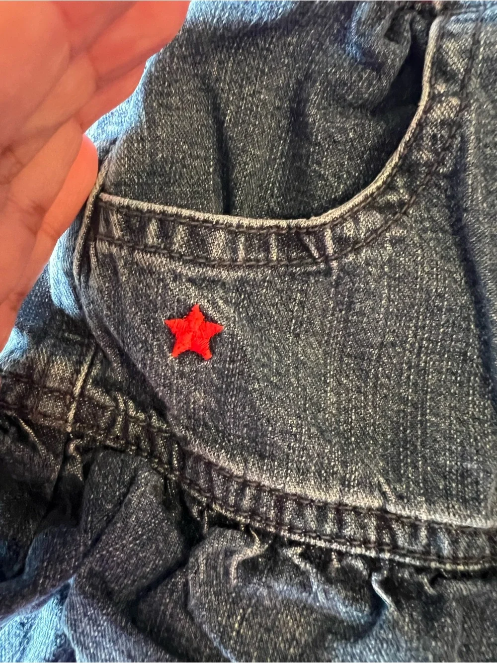 Vintage Y2K OshKosh 4T Denim Tiered Ruffle Skirt Red Star Stripe Waist Girls